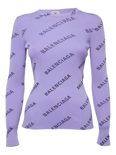 Pre-owned Balenciaga Rib-knit Logo Sweater In Purple