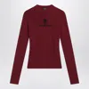Balenciaga Ribbed Crewneck Long-sleeved Fitted Top In Burgundy
