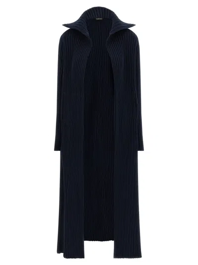 BALENCIAGA RIBBED CARDIGAN SWEATERS AND CARDIGANS BLUE