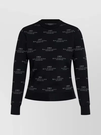 Balenciaga Ribbed Crewneck Knitwear Long Sleeves In Black
