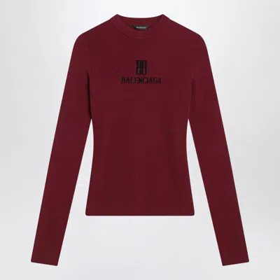 Balenciaga Ribbed Crewneck Long-sleeved Fitted Top In Red