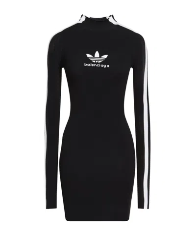 Balenciaga Ribbed Fitted Knit Mini Dress In Black