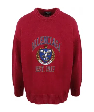 Balenciaga Ribbed Hem Knit Sweater In Red