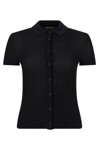 Balenciaga Ribbed Knit Cardigan In Black