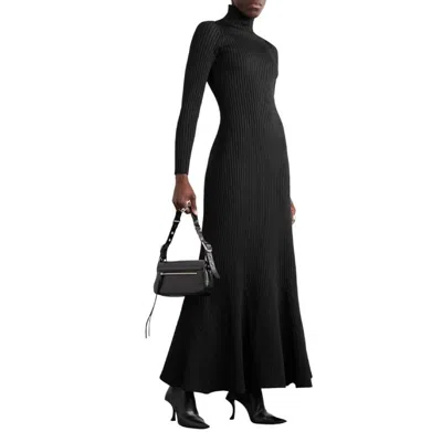 Balenciaga Ribbed Knit Long-sleeved Maxi Dress In Black