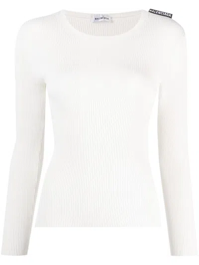 Pre-owned Balenciaga Ribbed Knit Long-sleeved Top In White