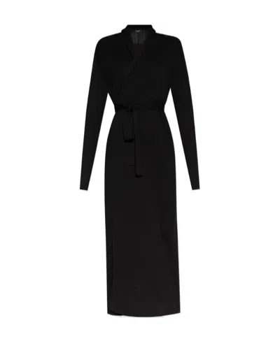 Balenciaga Ribbed-knit Silk Wrap Dress In Black