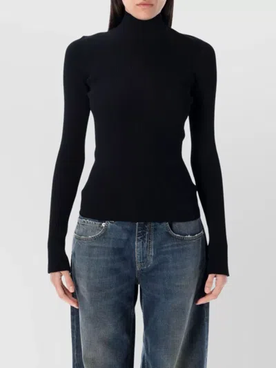 Balenciaga Ribbed Lace-up Back Turtleneck With Long Sleeves In Black