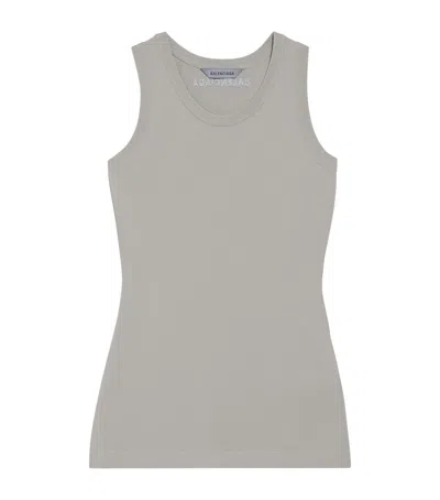 Balenciaga Logo-embroidered Ribbed-knit Tank Top In Gray