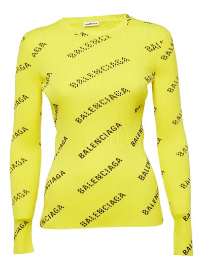 Pre-owned Balenciaga Ribbed Logo Top In Yellow