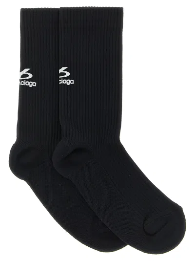 Balenciaga Ribbed Socks With Logo In Black