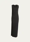 Balenciaga Ribbed Tank Top Gown With Draped Back In Noir