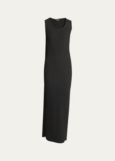 Balenciaga Ribbed Tank Top Gown With Draped Back In Noir