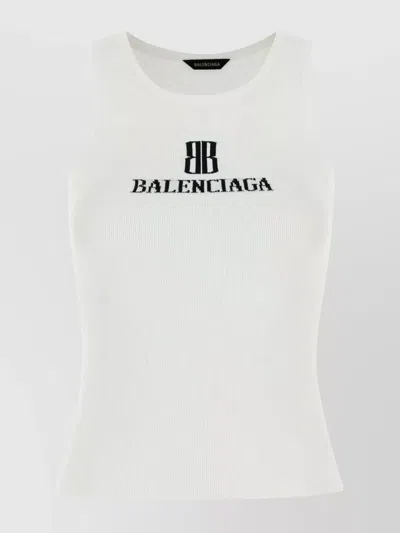 Balenciaga Ribbed Texture Sleeveless Tank Top In White