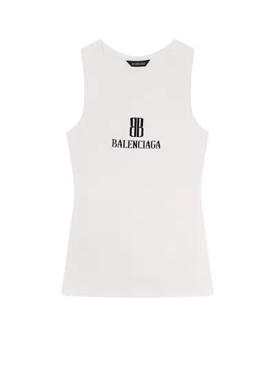 Balenciaga Ribbed Viscose Blend Tank Top In White