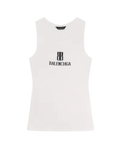Balenciaga Ribbed Viscose Blend Tank Top In White