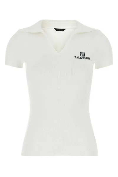 Balenciaga Ribbed V-neck Short-sleeved Polo Shirt In Multi