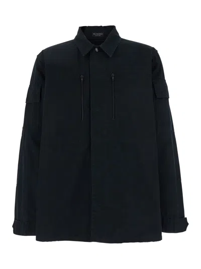 BALENCIAGA DARK GRAY SHIRT WITH PATCHED CHEST POCKETS IN RIPSTOP COTTON MAN