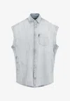 Balenciaga Light Blue Ripped Sleeve Cotton Shirt In Blue