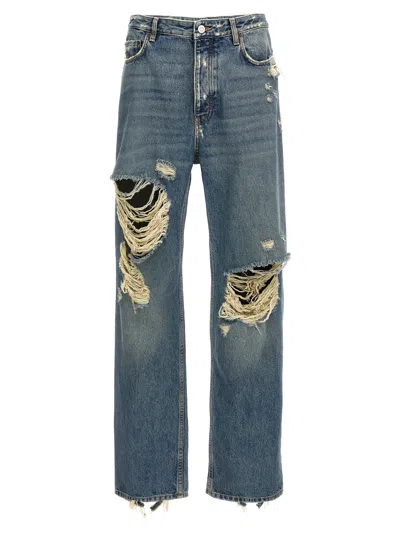 Balenciaga Distressed Straight-leg Jeans In Blue