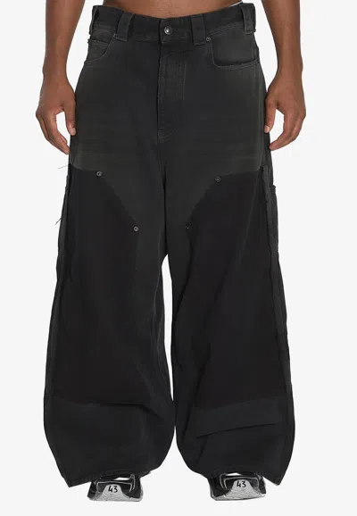 Balenciaga Baggy Ripped Off Denim Pants In Black