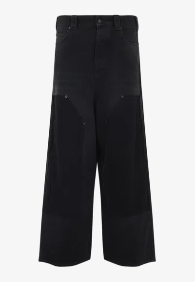 Balenciaga Baggy Ripped Off Denim Pants In Black