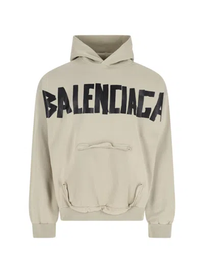 Balenciaga Ripped Pocket Tape Type Hoodie In Gray