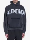 Balenciaga Black Hoodie With Logo Lettering On The Front And Logo Print On The Back In Cotton Man In Black
