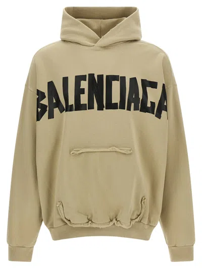 Balenciaga Tape Type Ripped Pocket Large Fit Fleece Hoodie In Brown