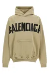 Balenciaga Tape Type Ripped Pocket Large Fit Fleece Hoodie In Sand