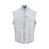 Balenciaga Light Blue Ripped Sleeve Cotton Shirt In Blue