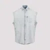 Balenciaga Light Blue Ripped Sleeve Cotton Shirt In Bleached Ring