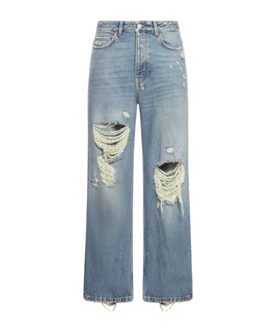 Balenciaga Distressed Straight-leg Jeans In Blue