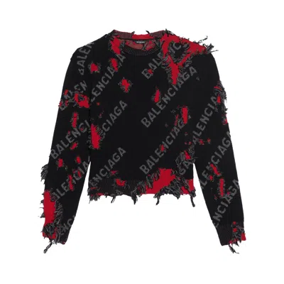 Pre-owned Balenciaga Ripped Sweater 'grey/black/red'