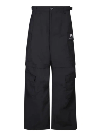 Balenciaga Wide-leg Logo-embroidered Ripstop Cargo Trousers In Black