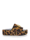 BALENCIAGA RISE BROWN SLIDE SANDALS WITH MONACO BB LOGO IN LEO PRINTED LEATHER WOMAN