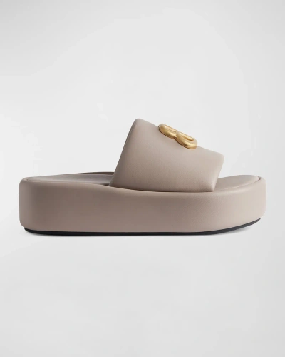 Balenciaga 80mm Bb Shiny Leather Slide Sandals In Beige