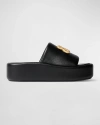 Balenciaga 80mm Bb Shiny Leather Slide Sandals In Black/gold