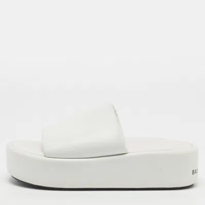 Pre-owned Balenciaga Rise Size 38 White Leather Slide Sandals