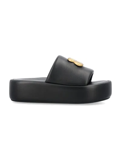 Balenciaga 80mm Bb Shiny Leather Slide Sandals In Black