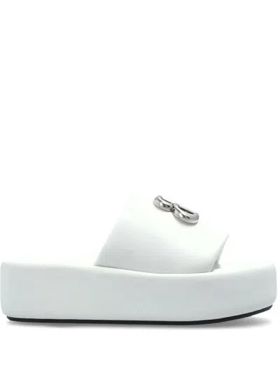 Balenciaga Rise Flatform Leather Slides In White