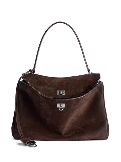Balenciaga Dark Brown Suede Medium Rodeo Handbag
