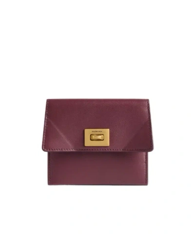 BALENCIAGA WOMEN'S RODEO CARD HOLDER WITH FLAP IN DARK BURGUNDY