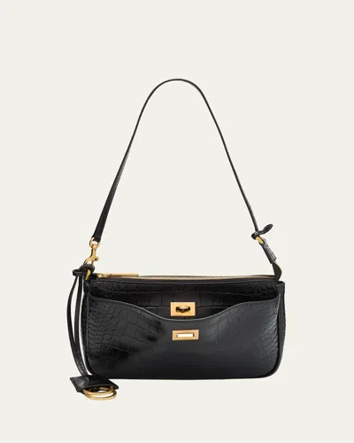 Balenciaga Rodeo Croc-embossed Leather Pochette In Black