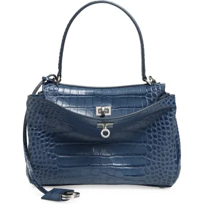 Balenciaga Rodeo Croc Embossed Leather Top Handle Bag In Blue