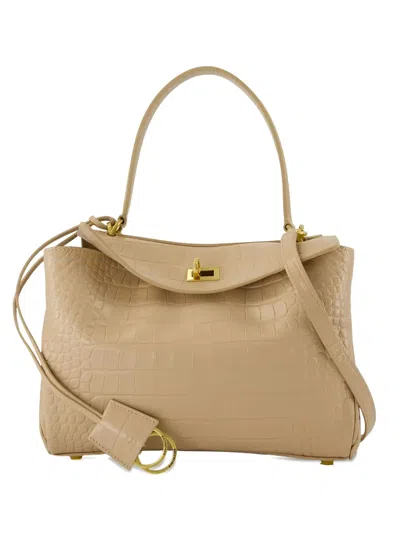 Balenciaga Rodeo Crocodile-embossed Shoulder Bag In Neutral
