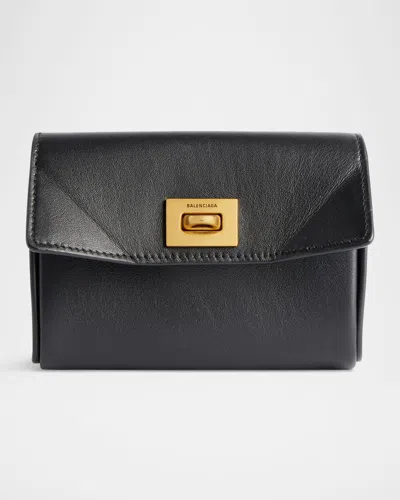 Balenciaga Rodeo Flap Leather Card Holder In 1000 Black