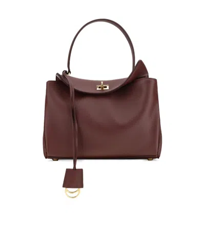 Balenciaga Rodeo Handbag Small In Camel Waxed Suede Calfskin And Smooth Calfskin, Aged-silver Hardware In Red