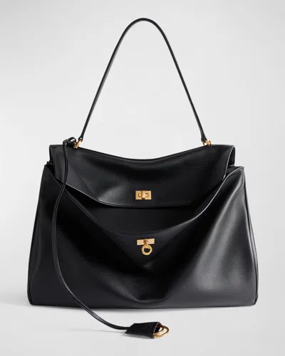 Balenciaga Rodeo Large Leather Satchel Bag In Black