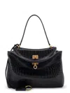 Balenciaga Women`s Medium Rodeo Crocodile Embossed Bag In Black